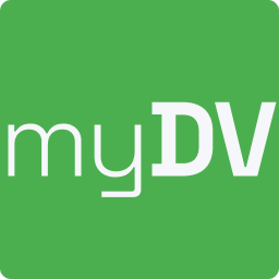 White myDV lettering on a green square